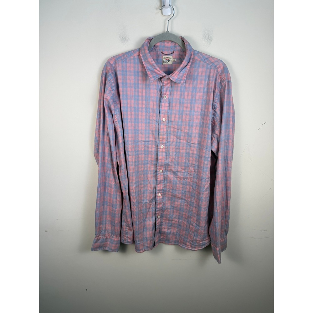Faherty Brand Movement Shirt Mens XL Pink Blue Plaid Supima Blend MWS2206